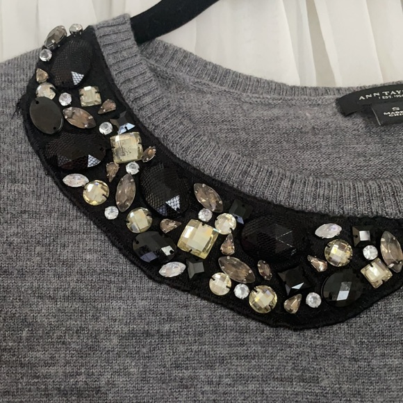 Ann Taylor Merino Wool Sweater with Crystals - Picture 4 of 7